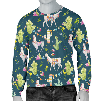 Llama with Cactus Design Print Men Long Sleeve Sweatshirt