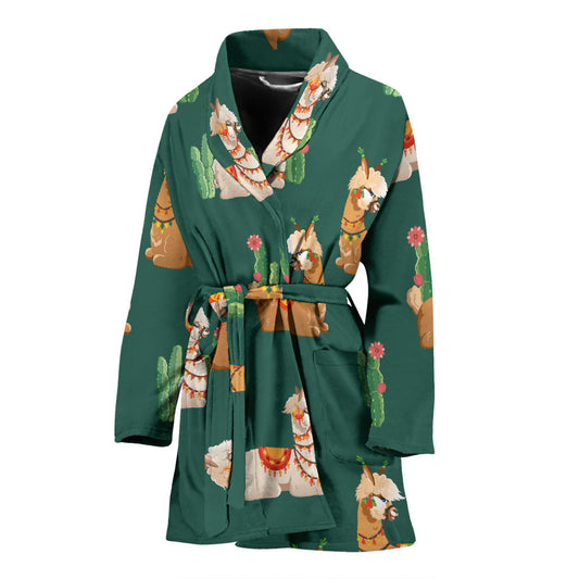 Llama Cactus Pattern Print Design 07 Women Bathrobe