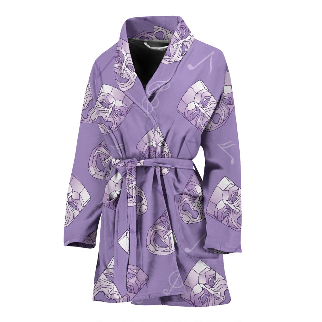 Acting Mask Pattern Print Design 05 Women Bathrobe
