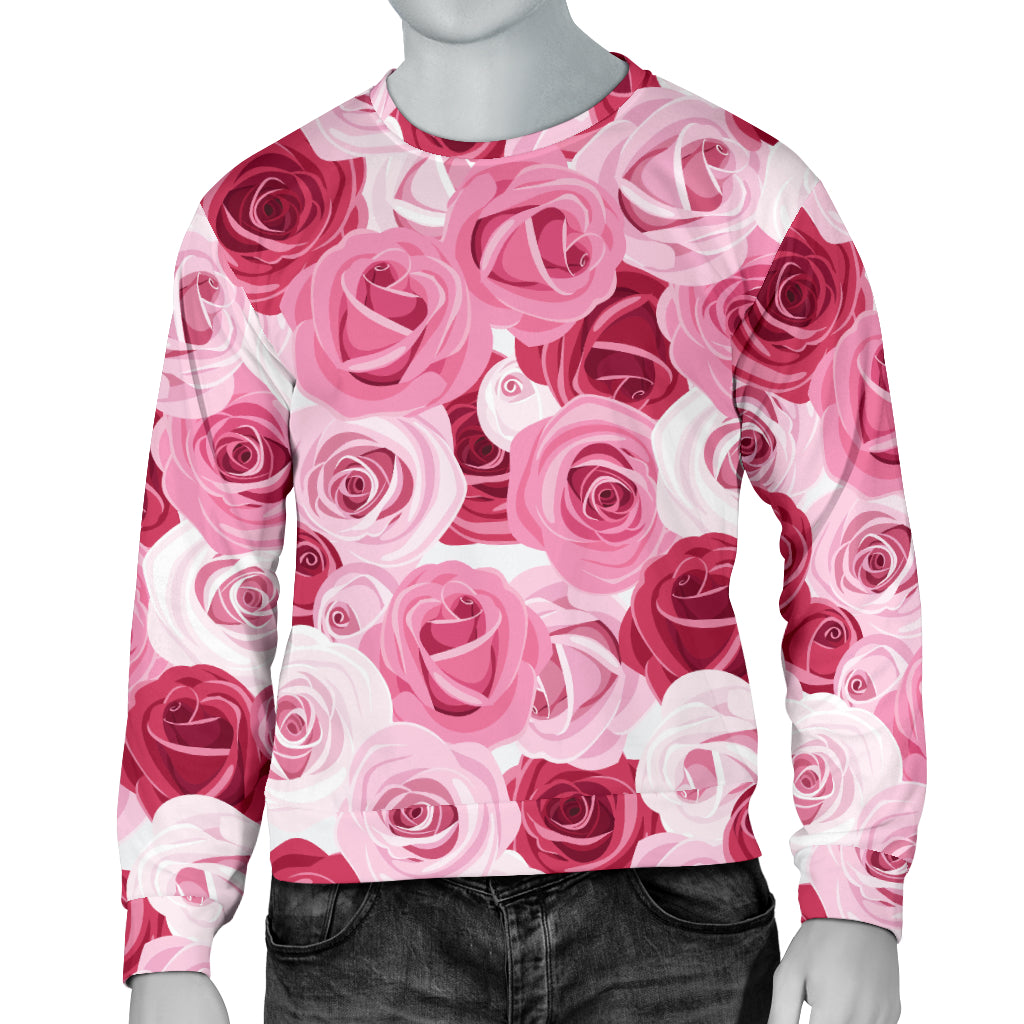 Pink Red Rose Pattern Print Men Long Sleeve Sweatshirt