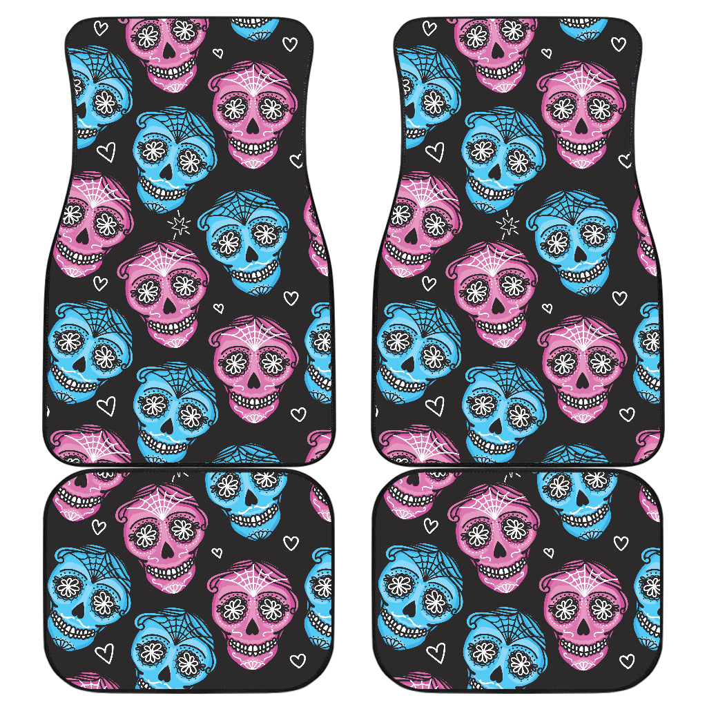 Day of the Dead Skull Print Pattern Car Floor Mats Front Back