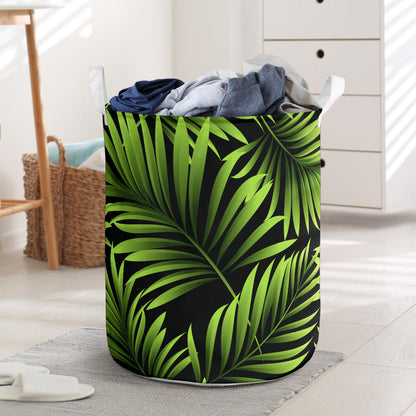 Green Neon Tropical Palm Leaves Laundry Basket