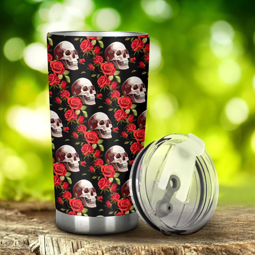 Red Rose Skull Design Print Tumbler