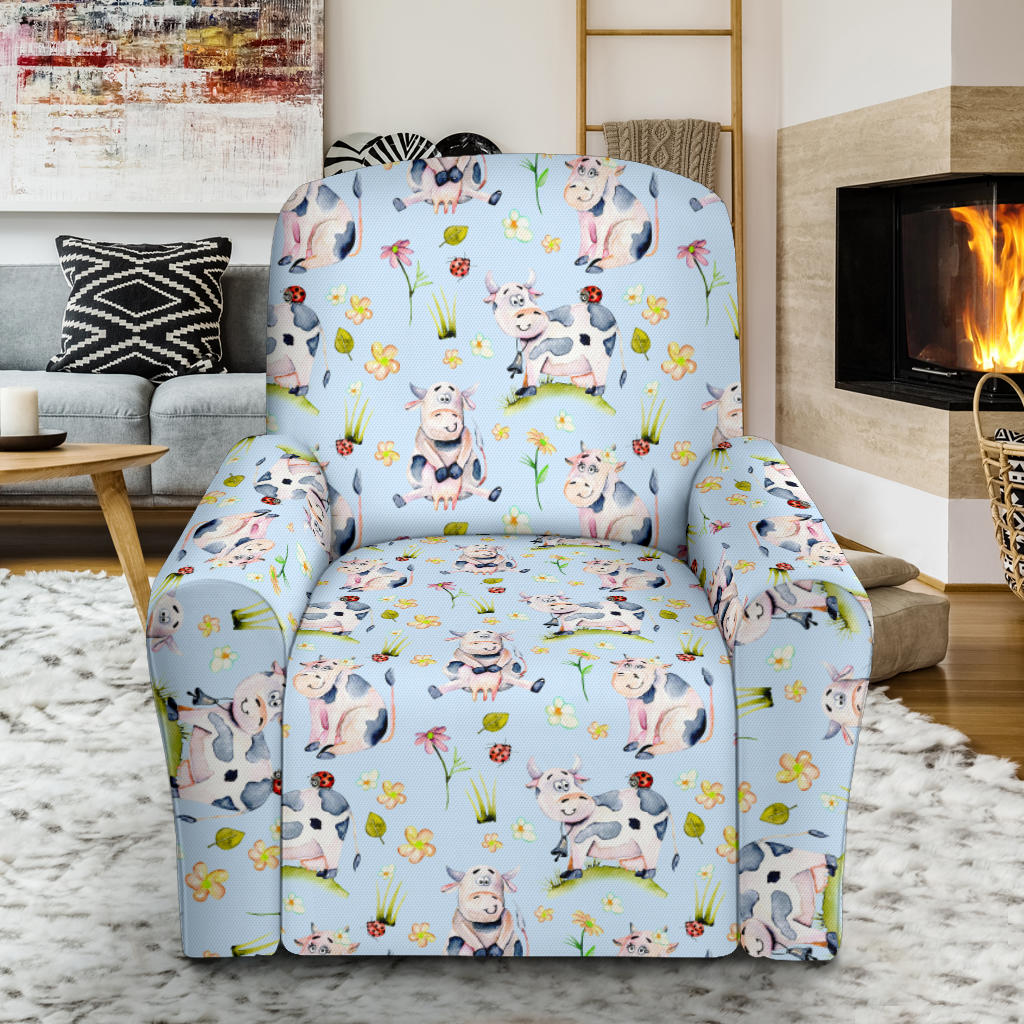 Cow Happy Pattern Print Design 05 Recliner Slipcover with Pocket