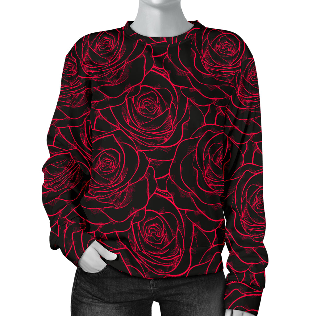 Red Rose Design Print Women Long Sleeve Sweatshirt