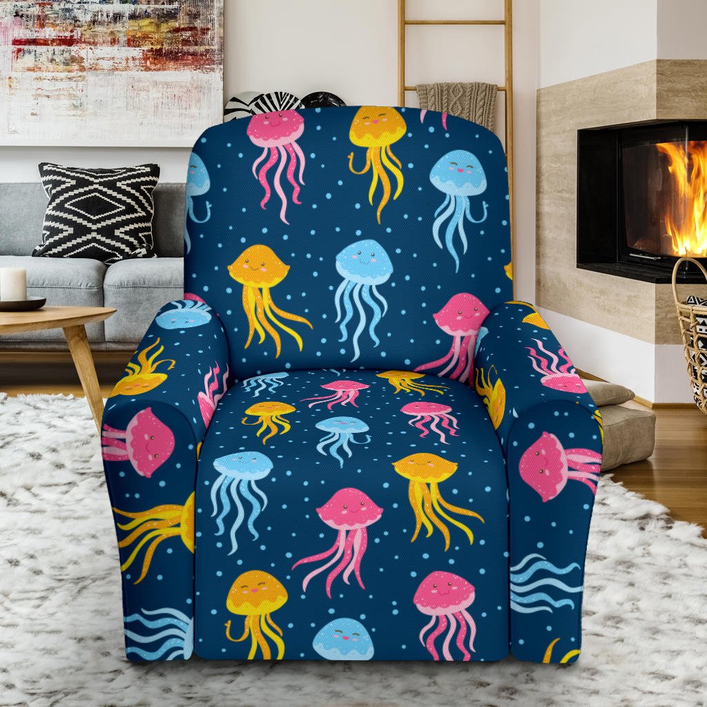 Jellyfish Pattern Print Design 04 Recliner Slipcover with Pocket