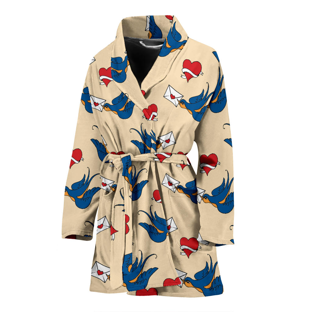 Swallow Bird Pattern Print Design 05 Women Bathrobe