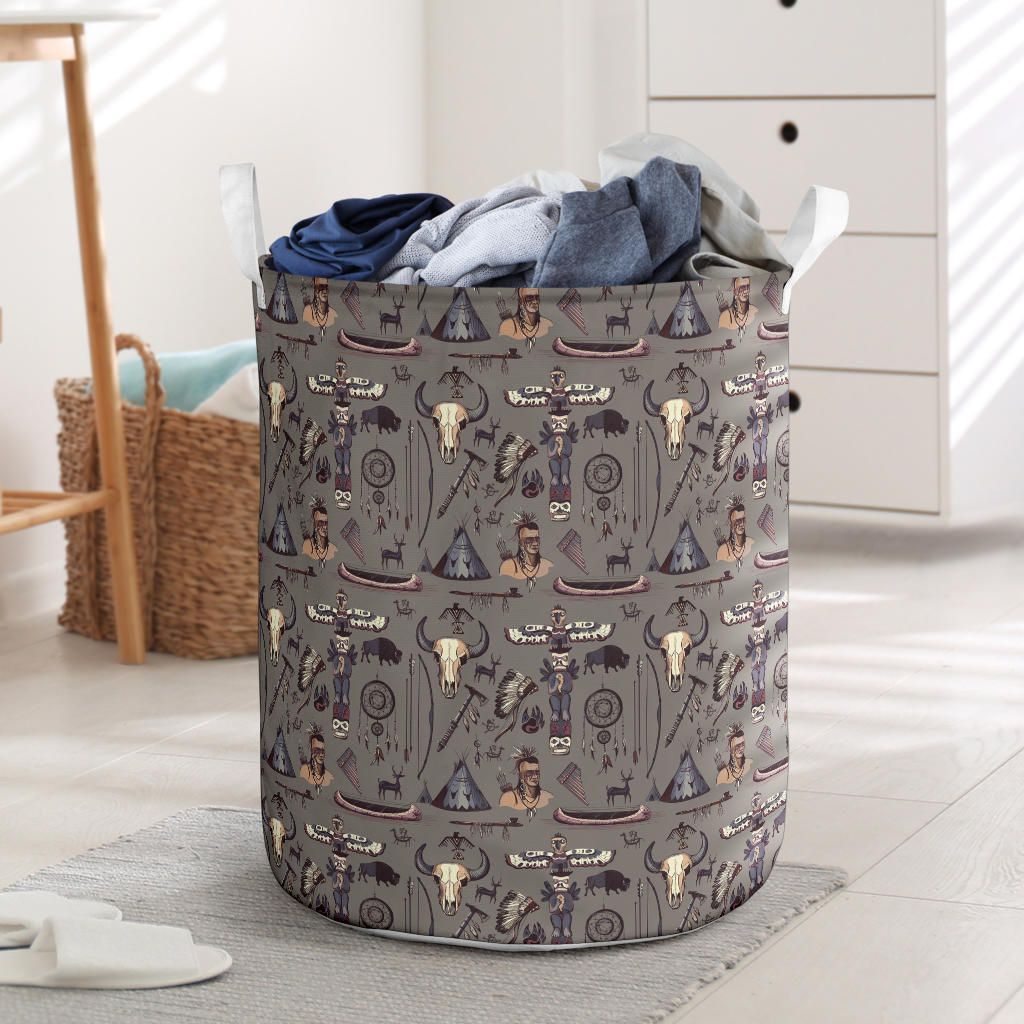 Native Indian life Design Print Laundry Basket