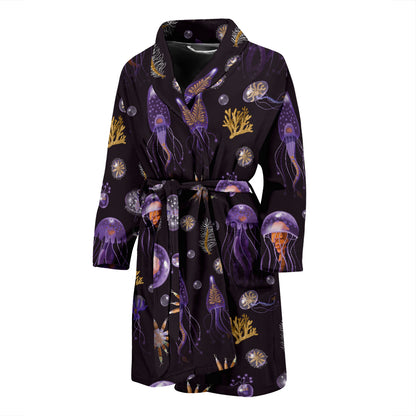 Seaweed With Jelly Fish Print Design LKS305 Men Bathrobe