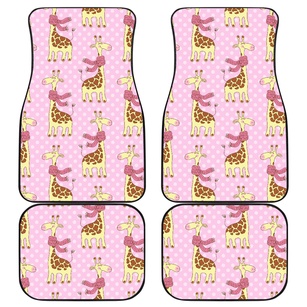 Giraffe Cute Pink Polka Dot Print Car Floor Mats Front Back