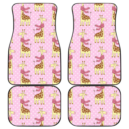 Giraffe Cute Pink Polka Dot Print Car Floor Mats Front Back