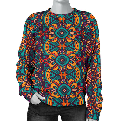 Ethnic Style Print Pattern Women Long Sleeve Sweatshirt