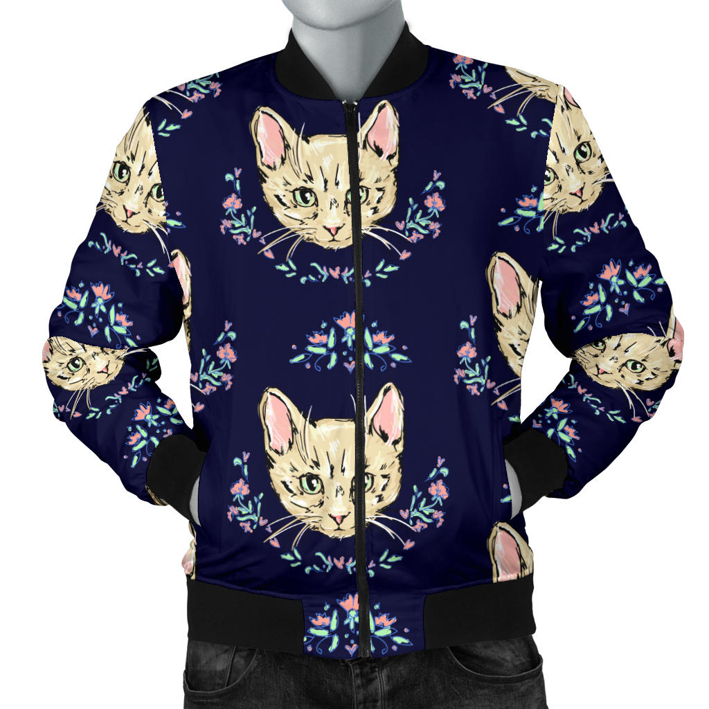 Cat Head with flower Print Pattern Men Bomber Jacket