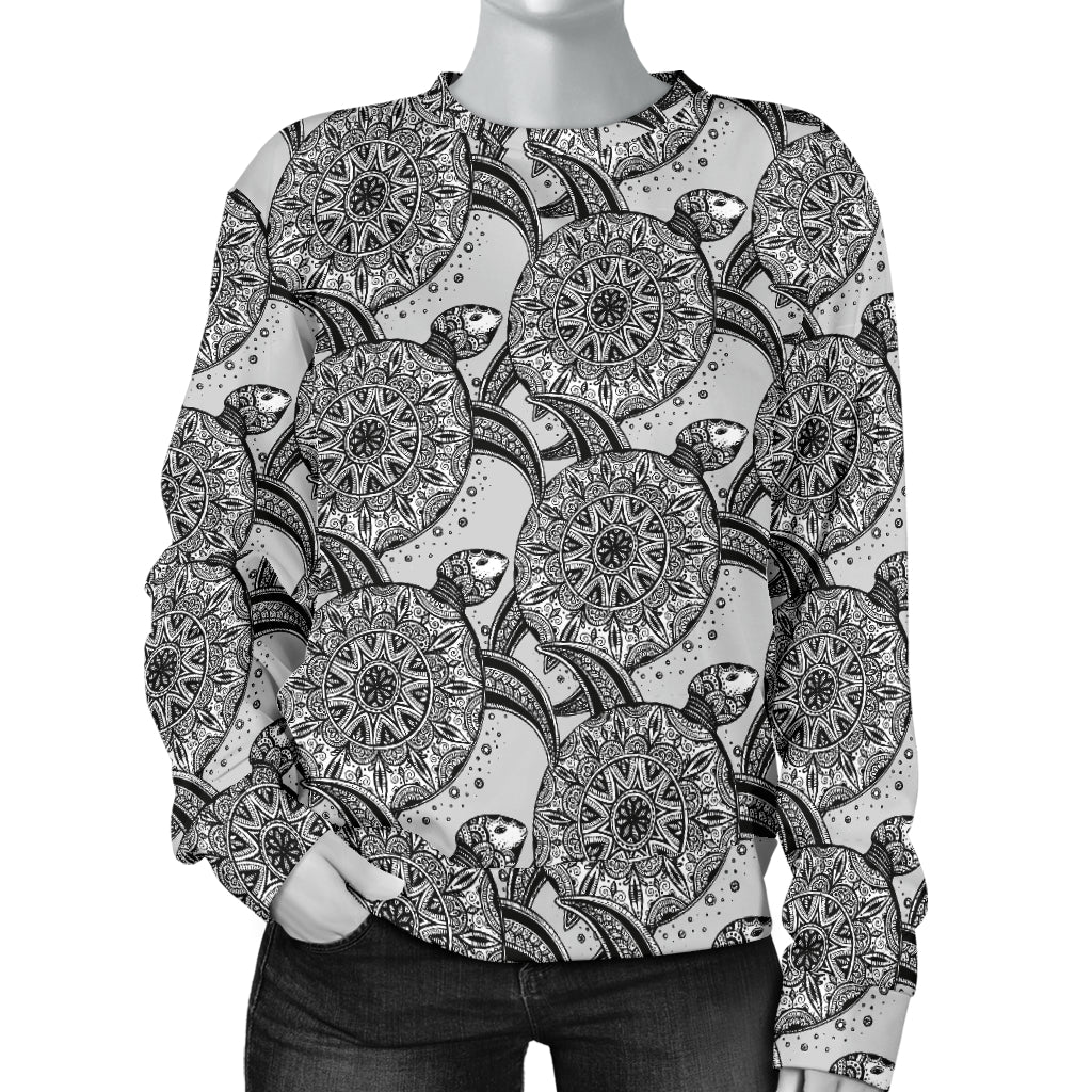 Tribal Turtle Polynesian Themed Print Women Long Sleeve Sweatshirt