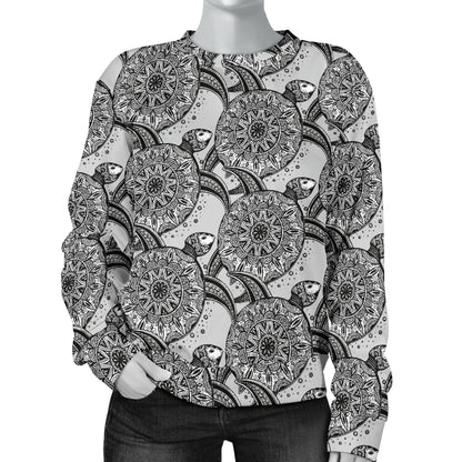 Tribal Turtle Polynesian Themed Print Women Long Sleeve Sweatshirt