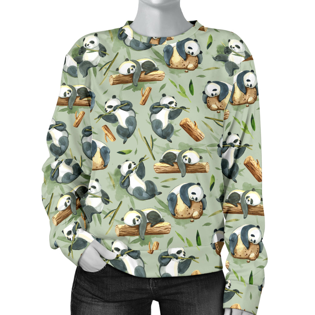Panda Bear Design Bamboo Print Women Long Sleeve Sweatshirt