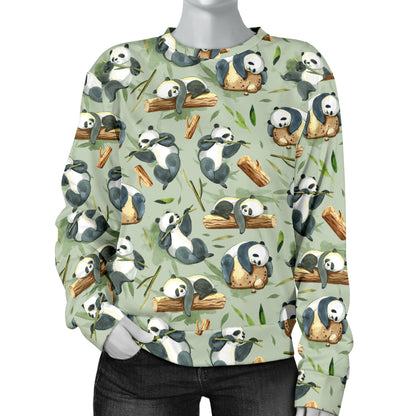 Panda Bear Design Bamboo Print Women Long Sleeve Sweatshirt