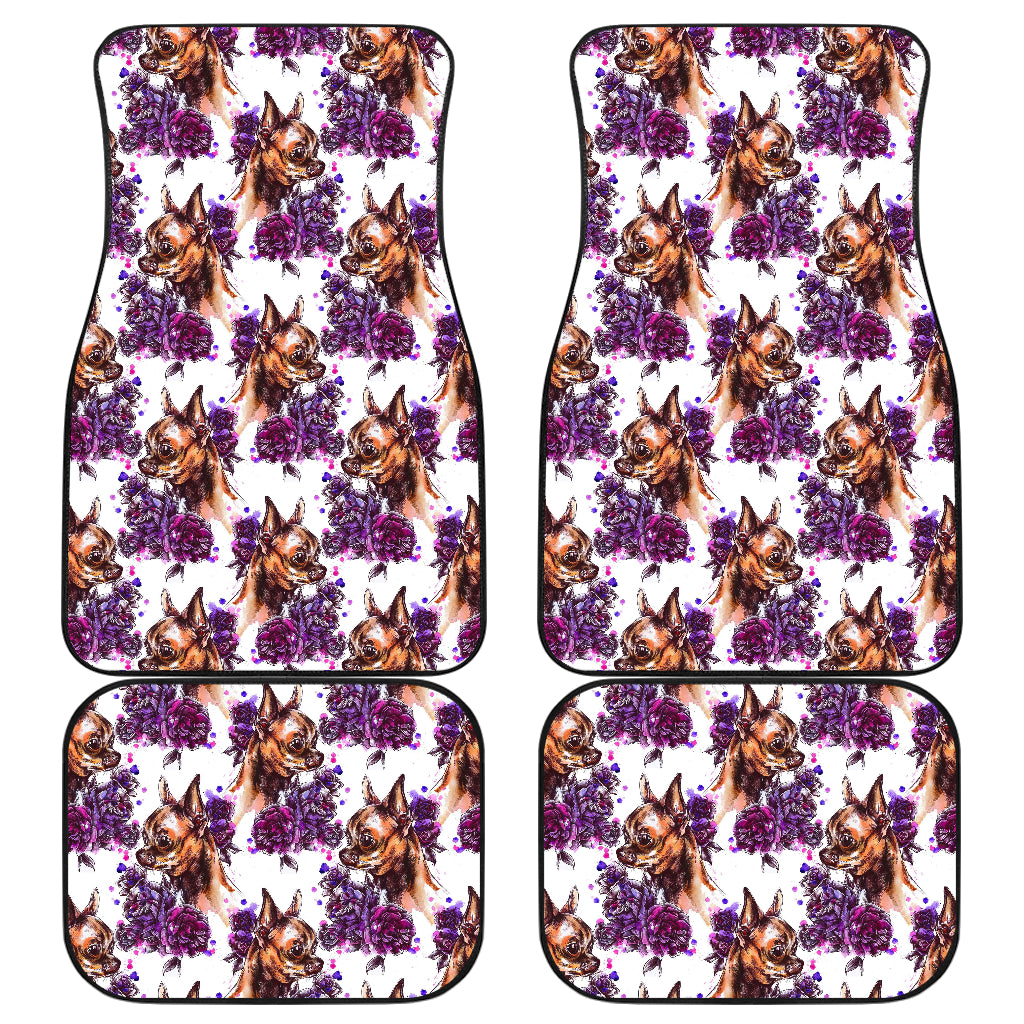 Chihuahua Purple Floral Car Floor Mats Front Back