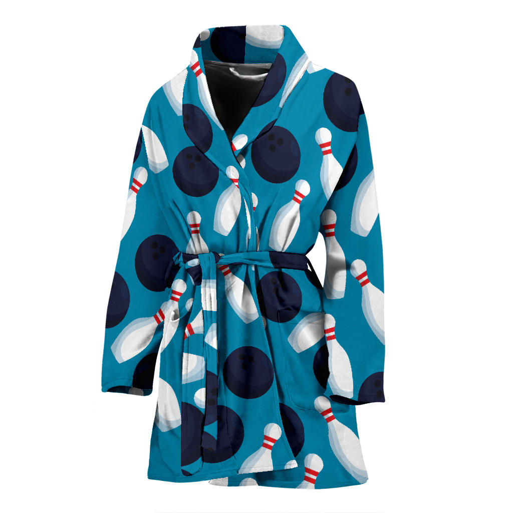 Bowling Pin Pattern Print Design 010 Women Bathrobe