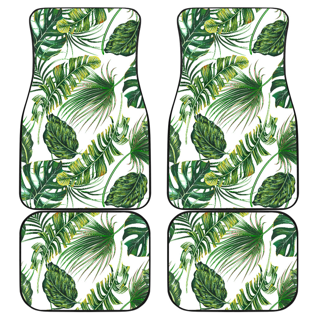 Green Pattern Tropical Palm Leaves Car Floor Mats Front Back