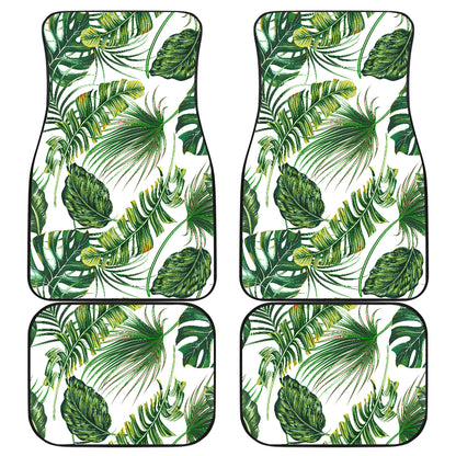 Green Pattern Tropical Palm Leaves Car Floor Mats Front Back