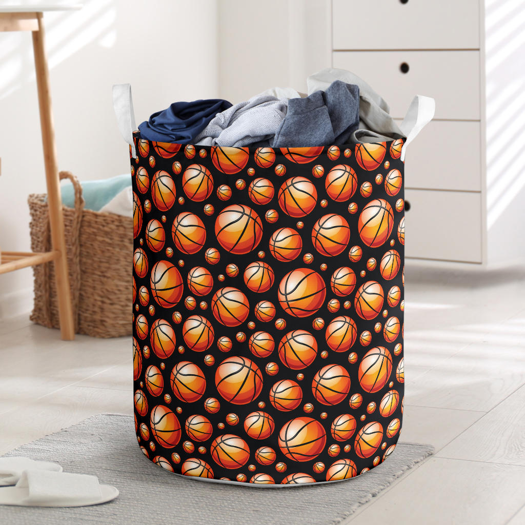 Basketball Black Background Pattern Laundry Basket