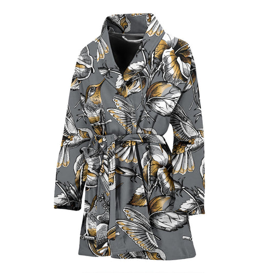 Hummingbird Pattern Print Design 02 Women Bathrobe
