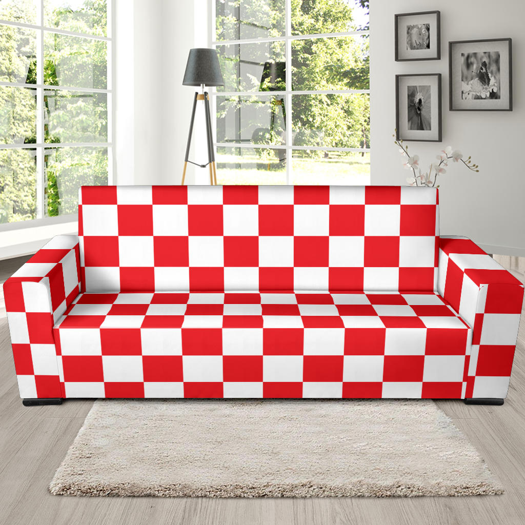 Checkered Red Pattern Print Design 04 Sofa Slipcover