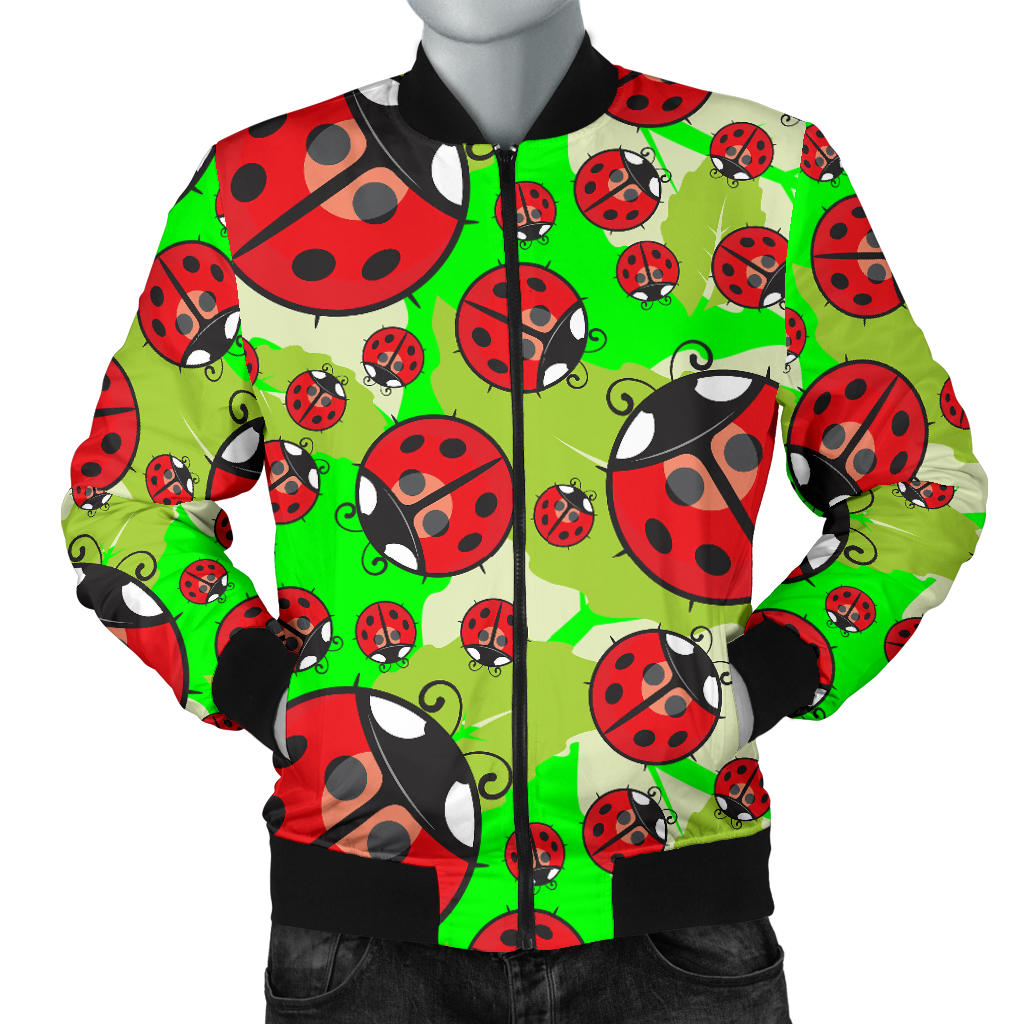 Ladybug with Leaf Print Pattern Men Bomber Jacket