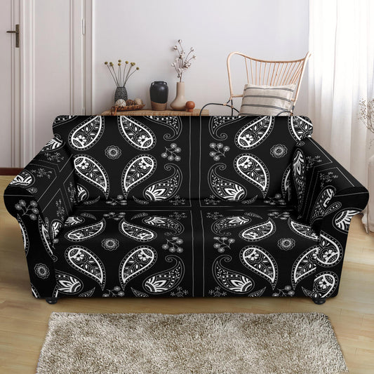 Bandana Paisley Black Print Design LKS308 Loveseat Couch Slipcover
