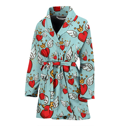 Angel Wings Heart Pattern Print Design 02 Women Bathrobe