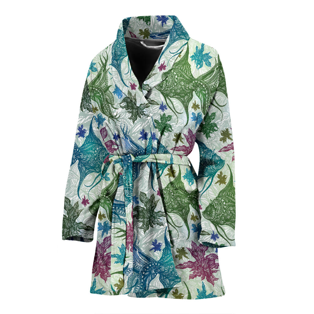 Angelfish Tribal Pattern Print Design 01 Women Bathrobe