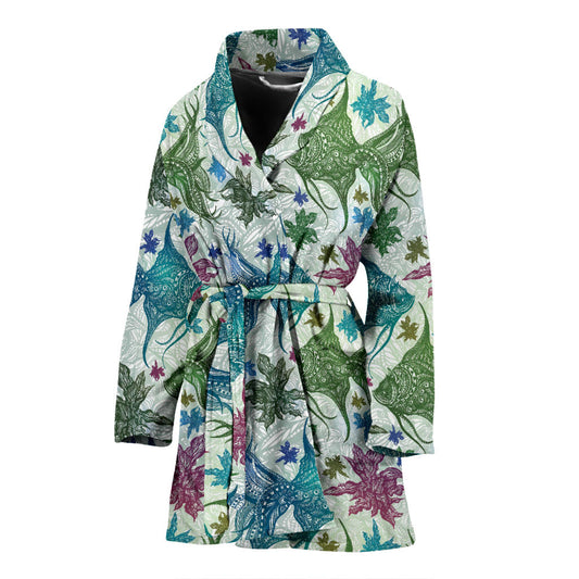 Angelfish Tribal Pattern Print Design 01 Women Bathrobe