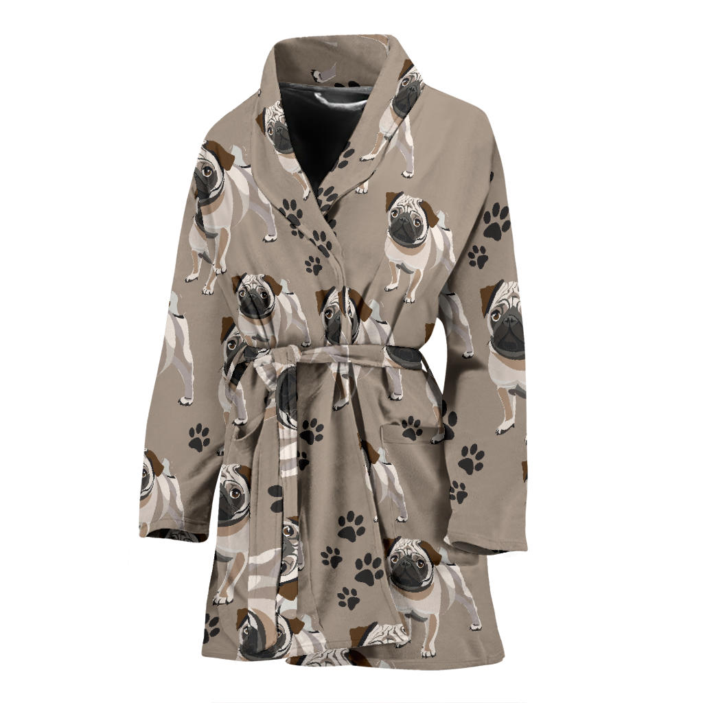 Pug Pattern Print Design A04 Women Bathrobe