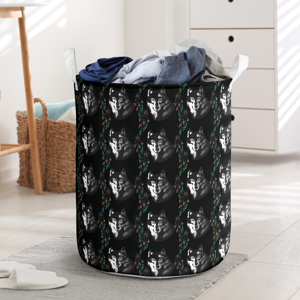 Wolf Black Dream Catcher Design Print Laundry Basket