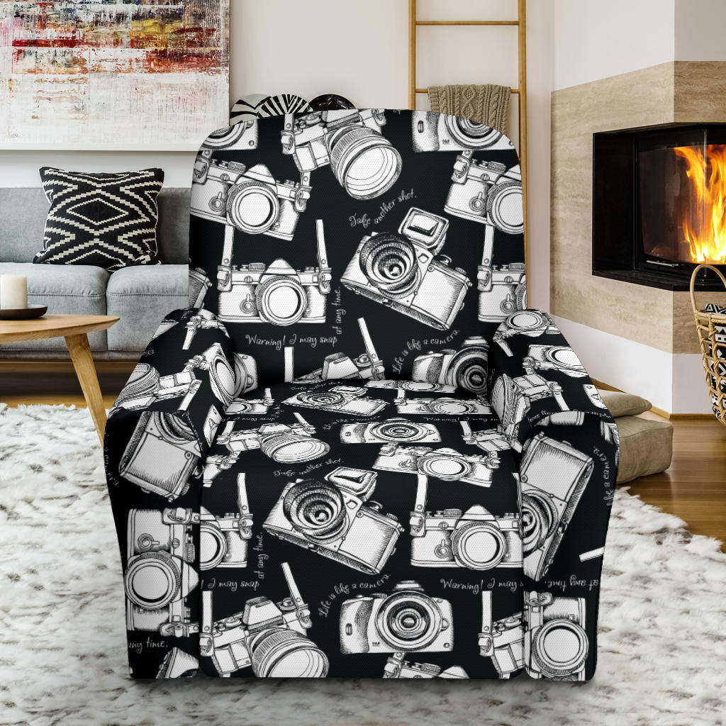 Camera Pattern Print Design 01 Recliner Slipcover with Pocket
