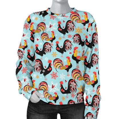 Rooster Themed Design Women Long Sleeve Sweatshirt