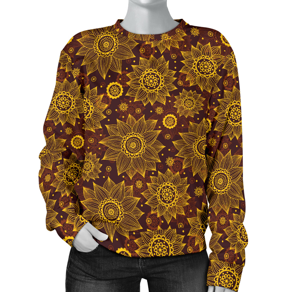 Gold Sunflower Hand Drawn Print Women Long Sleeve Sweatshirt