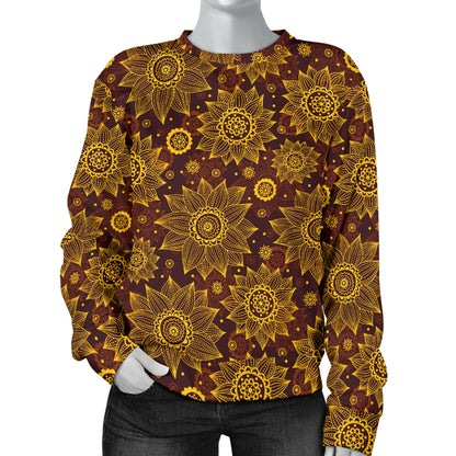 Gold Sunflower Hand Drawn Print Women Long Sleeve Sweatshirt