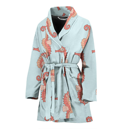 SeaHorse Pattern Print Design 01 Women Bathrobe