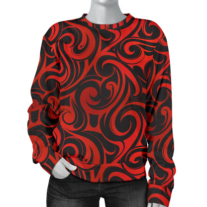 Maori Red Black Themed Design Women Long Sleeve Sweatshirt