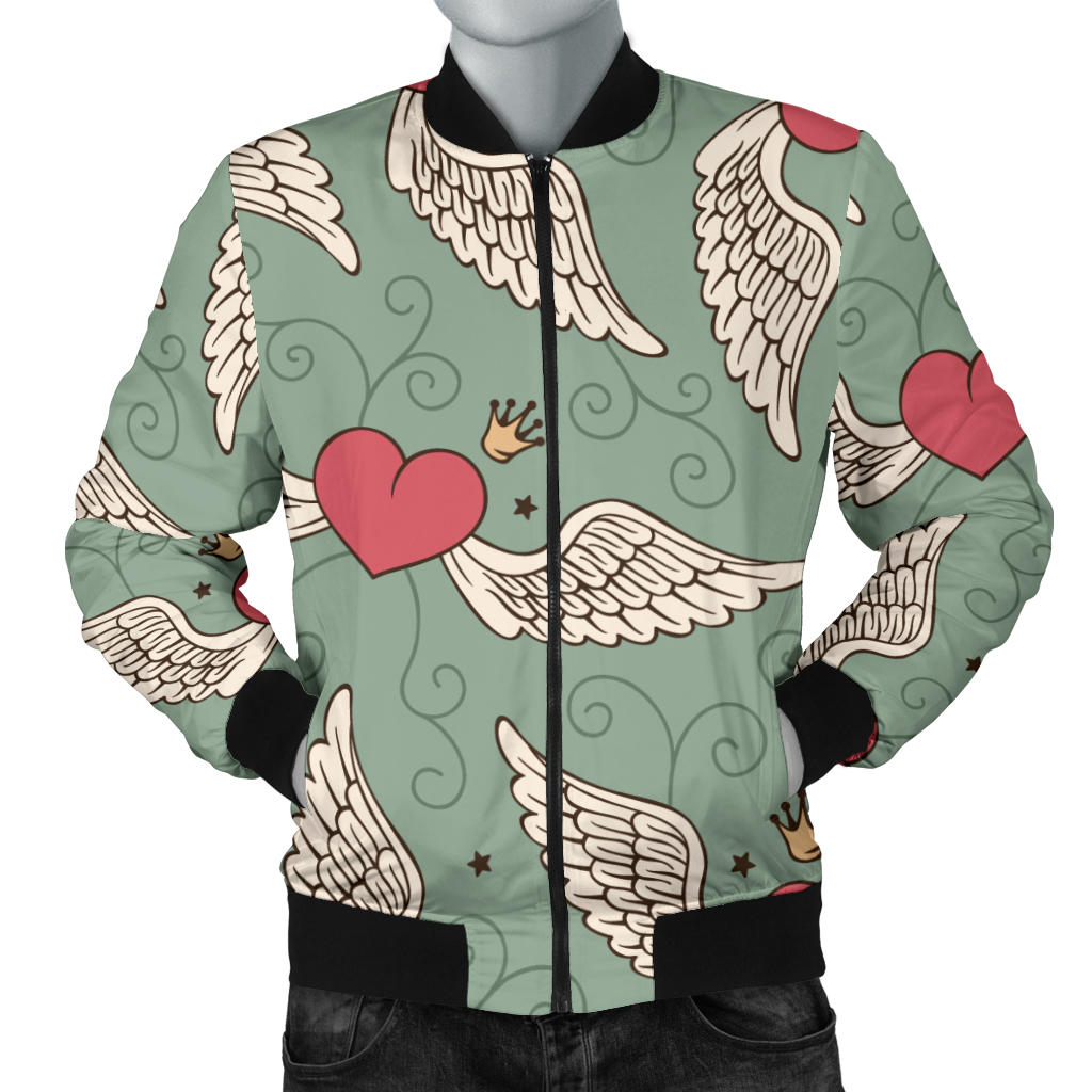 Angel Wings Heart Design Themed Print Men Bomber Jacket