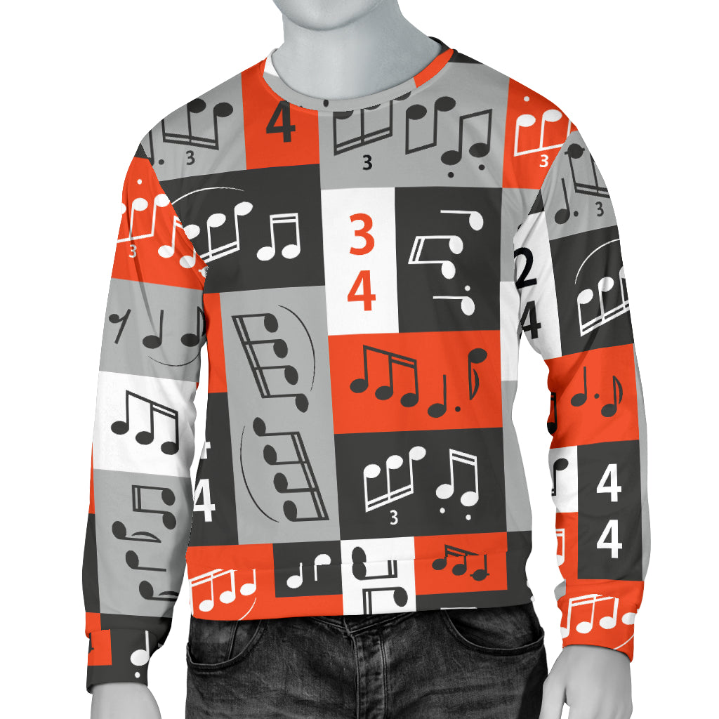 Music Note Design Themed Print Men Long Sleeve Sweatshirt