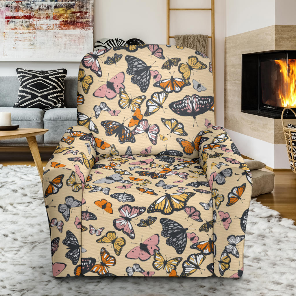 Butterfly Pattern Print Design 04 Recliner Slipcover with Pocket