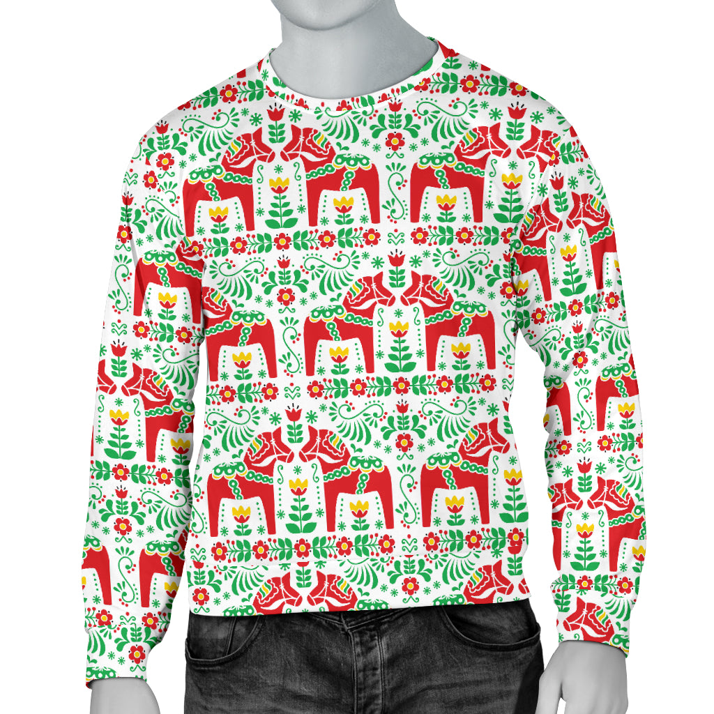 Swedish Dala Style Pattern Men Long Sleeve Sweatshirt