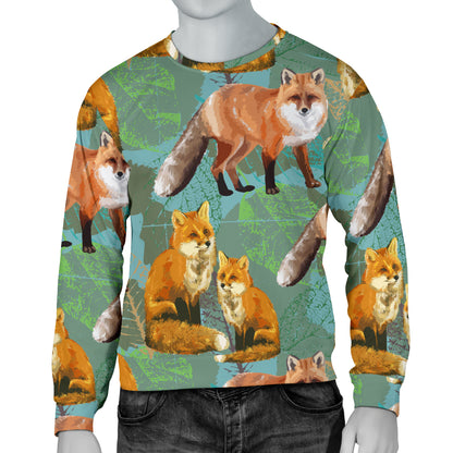 Fox Autumn leaves Themed Men Long Sleeve Sweatshirt