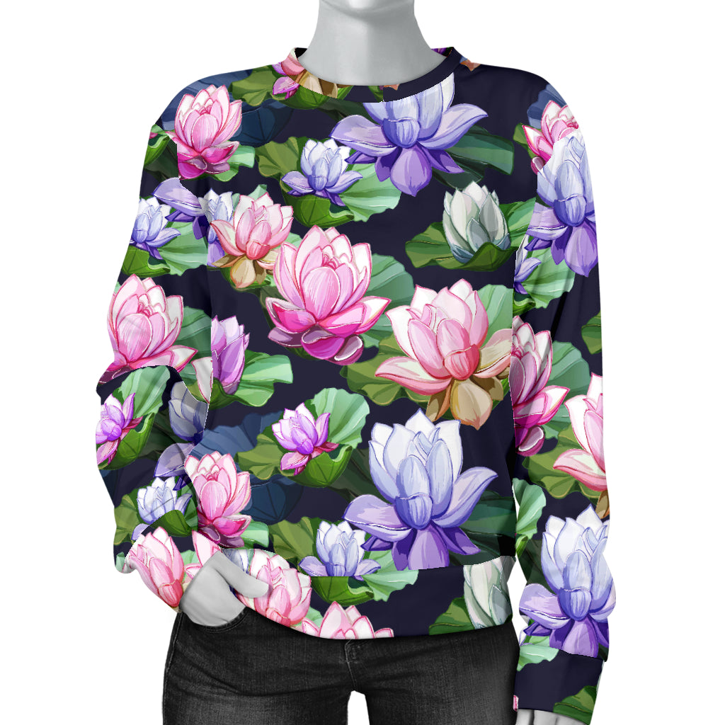 Lotus Flower Print Design Women Long Sleeve Sweatshirt
