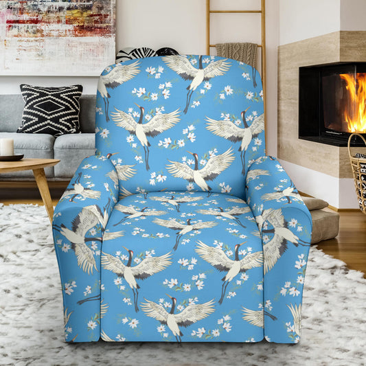 Crane Pattern Print Design 03 Recliner Slipcover with Pocket