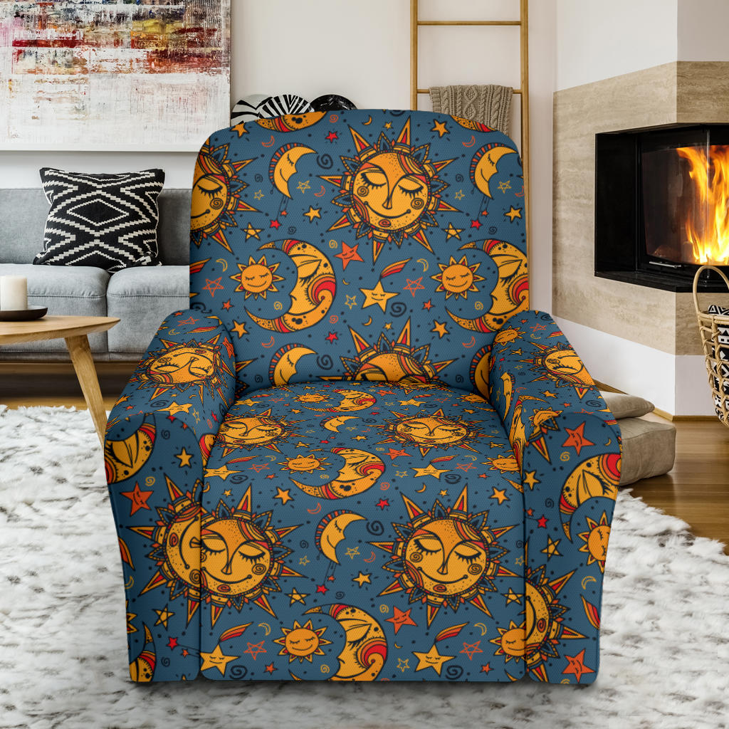 Celestial Moon Sun Pattern Print Design 02 Recliner Slipcover with Pocket