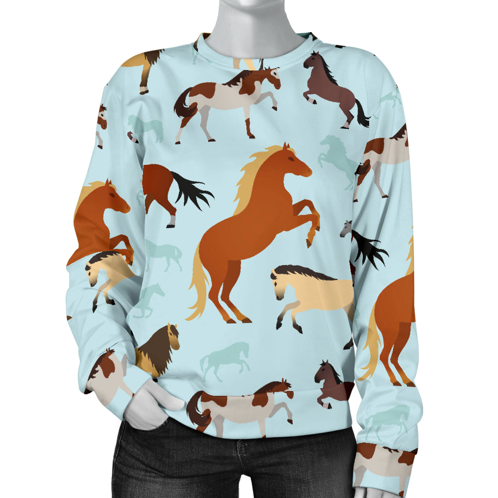 Horse Cute Themed Pattern Print Women Long Sleeve Sweatshirt